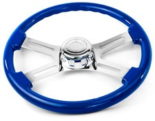 16 Blue Steering Wheel 4 Chrome Spoke Peterbilt Kenworth Freightliner Internati