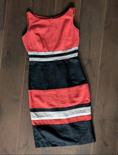 Marks & Spencer Linen Sheath Dress UK 10 Red/Black/White & Beige Striped Zip