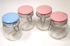 Wilko Medium Airtight Jars Clips Jam Ferment Pickle Pink and Blue Ceramic Top x4
