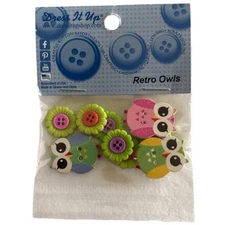 Dress It Up Retro Owls Buttons - Owl & Flowers - Super Cute Multi Color  025