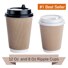 Disposable Coffee cups with lids - Ripple triple walled Paper Coffee Brown Cups