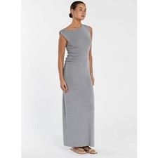 DISSH Poppy Silver Marle Asym Midi Dress Womens S Gray Sleeveless Fitted NWT