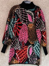Farm Rio Shell Sweater Dress Womens Size XS Mock Neck Puff Sleeve Knit