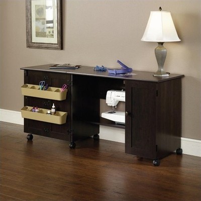 Sauder Select Engineered Wood Craft Sewing Cart in Cinnamon Cherry
