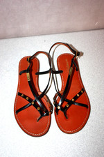 LES TROPEZIENNES  Sandales Tongs Tout Cuir   Lanières Cuir Noires T 39 ETAT NEUF