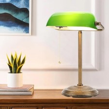 Bankers Desk Lamp, Green Glass Shade, Vintage Desk Lamp with Pull Chain Switc...
