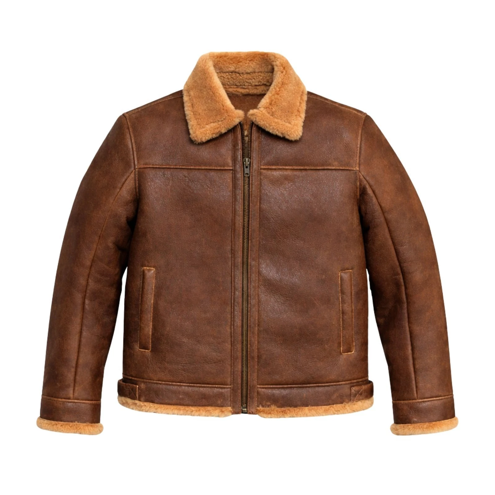Mens Brown Faux Shearling Jacket – Warm Sherpa Lined Aviator Winter Jacket