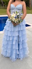 Sherri Hill #56162 Prom Dress Light Blue Size 6 With Adjustable Corset Back