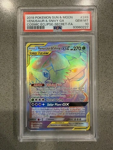 PSA 10 GEM MINT Venusaur & Snivy GX 249/236 Cosmic Eclipse Secret Rare Pokemon