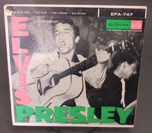 Vintage 45 rpm EP record ELVIS PRESLEY Blue Suede Shoes EPA 747 1956 RCA ad back