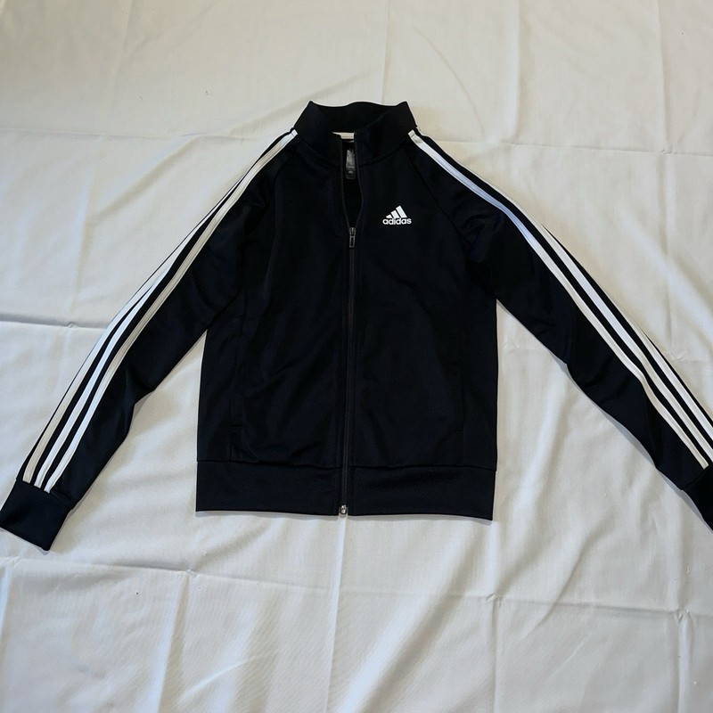 Adidas Girls Black with White Stripes Track Jacket Full Zip Size XS 4-6