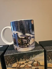 LANG & WISE 4 COLLECTORS COFFEE/TEA MUGS "THE VISIT" BY SUSAN WINGET NIB