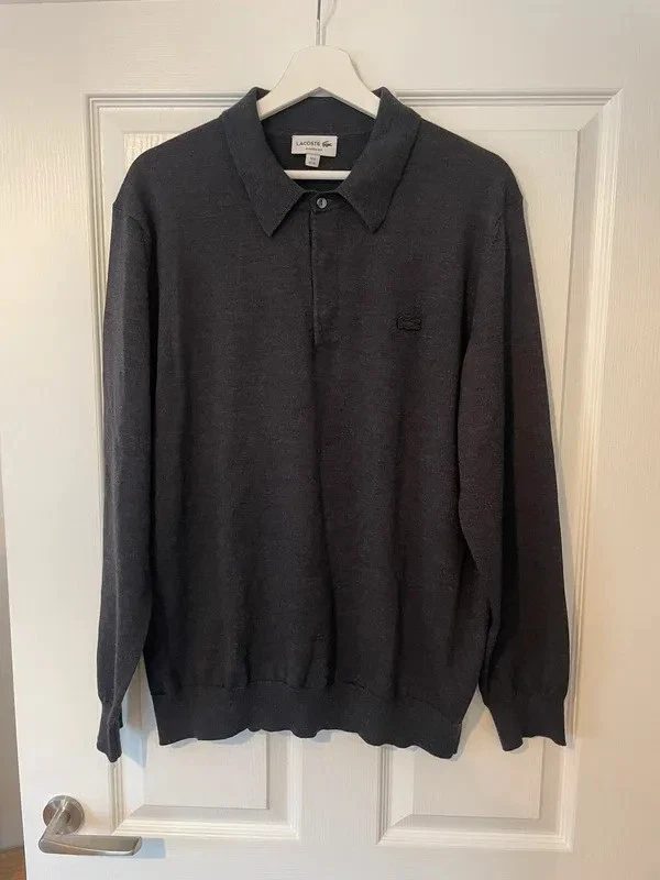 Men’s Lacoste wool pullover jumper with collar size XL grey charcoal