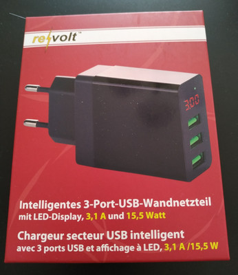 Revolt Phone-Ladegerät mit Digitalanzeige ohne Kabel 3-port USB Netzteil