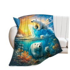Cute Polar Bear Blanket Funny Animal Bears Throw 50"x40" Cool Polar Bears