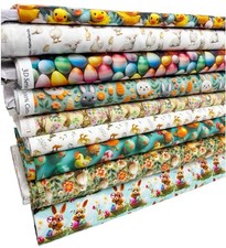 Wide Easter Cotton Fabric Chicks Bunnies Eggs 3D-Effect for Dressmaking Craft