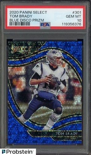 2020 Panini Select Blue Disco Prizm #301 Tom Brady Patriots Jersey# 12/25 PSA 10