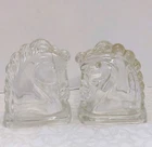 Vintage Federal Glass Horse Head Bookends Office Bookshelf Decor Derby Equine