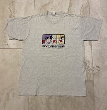 Vintage 1996 Looney Tunes Sylvester Embroidered Gray T Shirt Sz XL Single Stitch