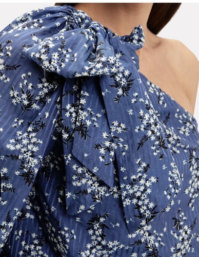 Ulla Johnson Enid blau One Shoulder Bluse Schleife Cottagecore Prairie Größe 2 neu ohne Etikett - Bild 4 von 11