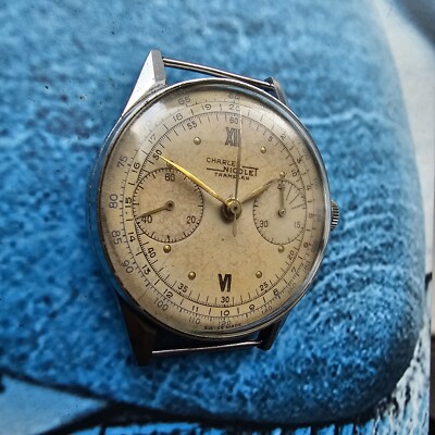Montre Chronographe Homme Charles Nicolet - Cadran Bronze - Style Vintage - Occasion En Bon état