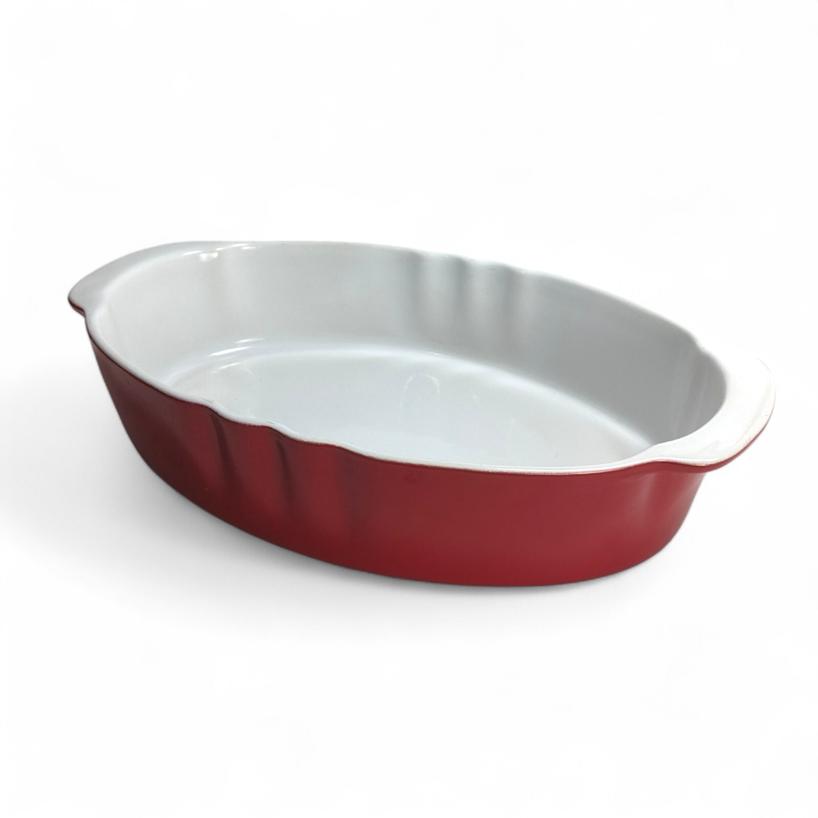 Cerutil Portugal Oval Ceramic Casserole Dish Red White Scalloped Oven Bakeware