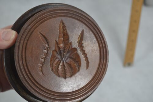 antique butter press stamp treen handmade wood thistle flower 19th original