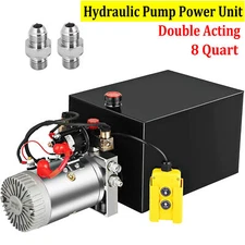 Hydraulic Pump 8 Quart Double Acting Dump Trailer Pump Power Unit DC 12V