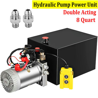 8 Quart Double Acting Hydraulic Pump 12V DC Dump Trailer Control Kit Power Unit