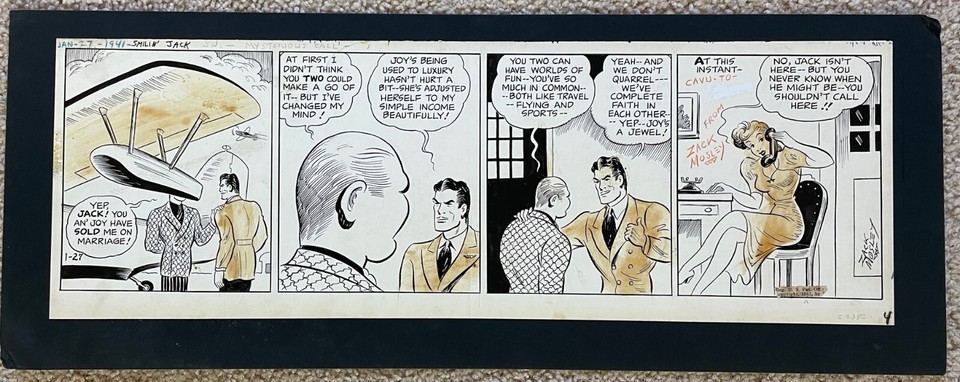 SMILIN JACK Original Daily Strip Art 1941 / Zach Mosley double-Signed Comic Art