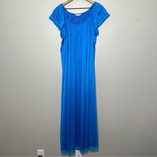 VTG 80s Henson Kickernick Women Maxi Nightgown Dress Lace Cottagecore Blue