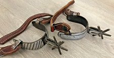 Hand Made Set of Ornate Western Spurs Custom Iron Chrome Overlay leathr straps
