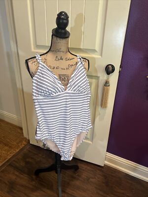 Kona Sol One Piece Swimsuit Black White Molded Cups Adjustable Strap  XL