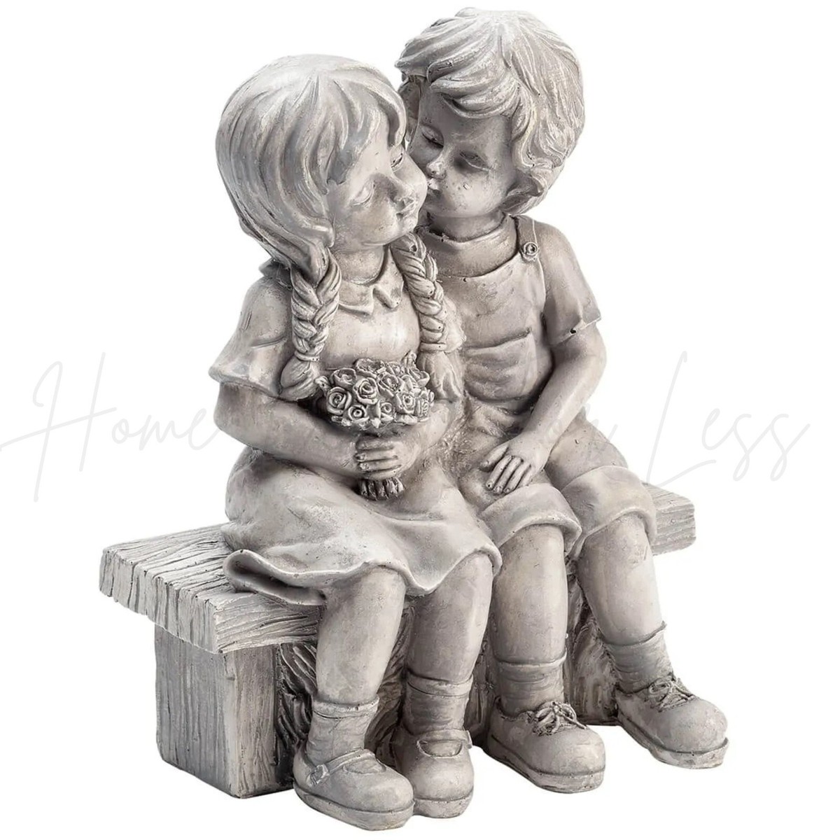 Gartenskulptur "Erster Kuss" – Zwei Küssende Welpen, Aus Kunstharz, 22 X 12 X 23 Cm