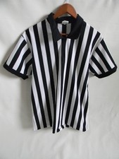 Vintage Referee's Black  White Strips Shirt Size L w/  zip up by Teamwork USA
