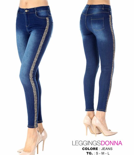 Leggings donna Meritex estivo in confortevole jeans con banda leopardata -  5857 | eBay