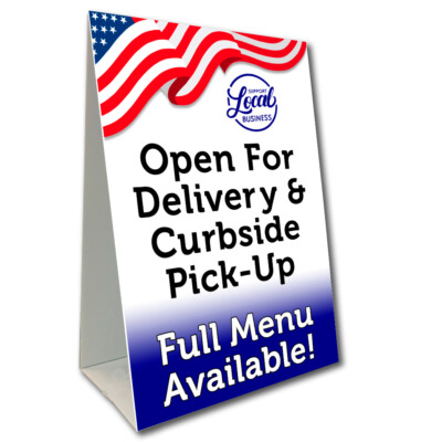 Open For Delivery Or Curbside Pick-Up (Patriotic) Economy A-Frame Sign