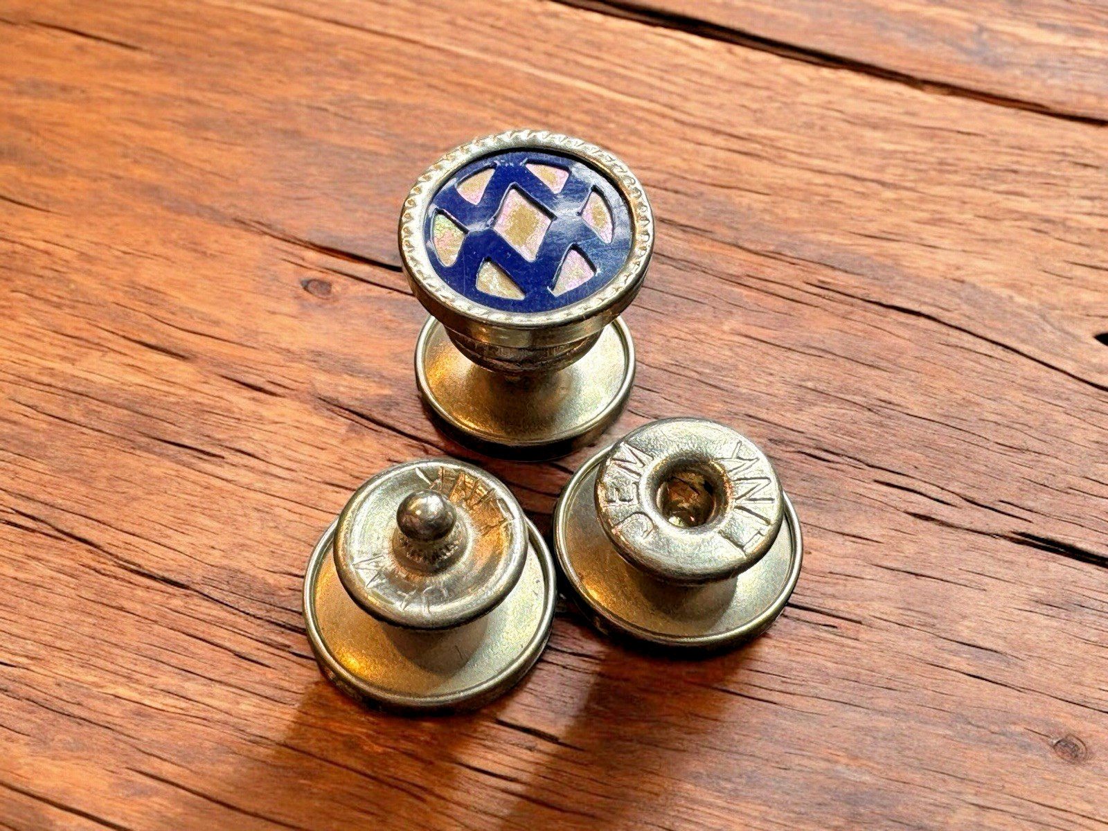 1920s Art Deco Blue Enamel Snap Cufflinks Silver … - image 6