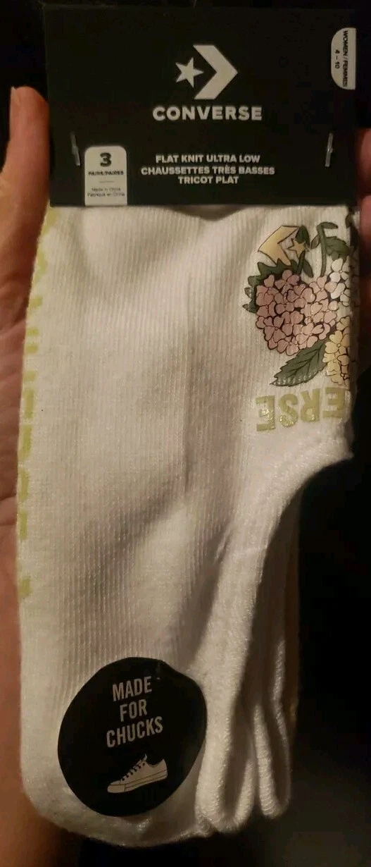 Converse Calze Donna 3 Paia Maglia Piatta Ultra Basse Bianco Ortensia Beige Pesca Nuove con etichette