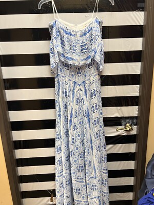Women "Amanda Uprichard" blue/white long off shoulder dress. Size P. Prev.  Owned | eBay