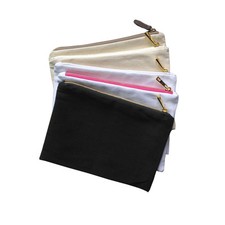 Pack of 10 cotton canvas cosmetic blank make up bag with gold zip 10pcs/lot