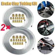 2×Brake Line Tubing Kit Flexible Double Galvanized Steel 25 Ft. 3/16 16 Fittings
