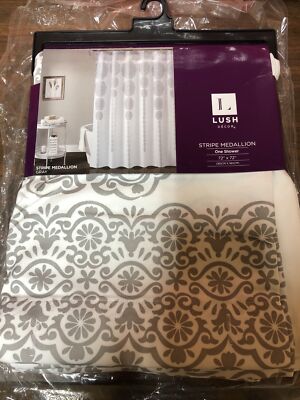 Lush Decor Stripe Medallion Shower Curtain Gray 72x72 Brand New