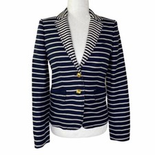 J. CREW Navy Nautical Preppy Striped Schoolboy Blazer Size 0 Gold Buttons Linen