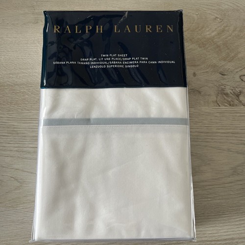 Ralph Lauren Palmer Home Bedding Flat Sheet White Pale Flannel Grey