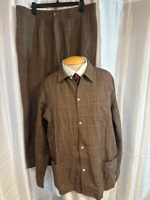 De Bonne Facture Suit Men's  Wool & Linen Painters Suit Taupe Check Size 50