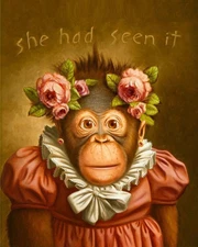 hand-painted Oil Painting Mkey,flowers Animal