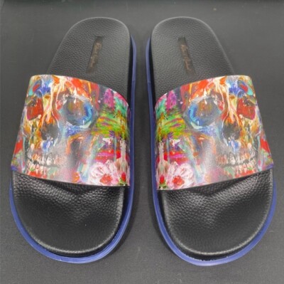 Robert Graham Leather Beachcomber Slide Sandals Skull 