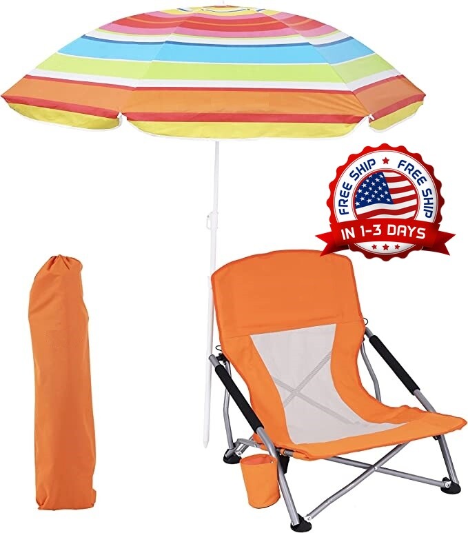 SIllas Con Sombrilla Para Playa Patio Día De Campo Portatil Plegables NUEVO