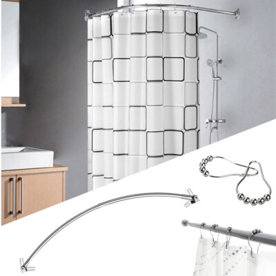 DUSCHVORHANGSTANGE SCHIENE / SILBER EDELSTAHL GEBOGENE OVALE BADEWANNE VERSTELLBAR